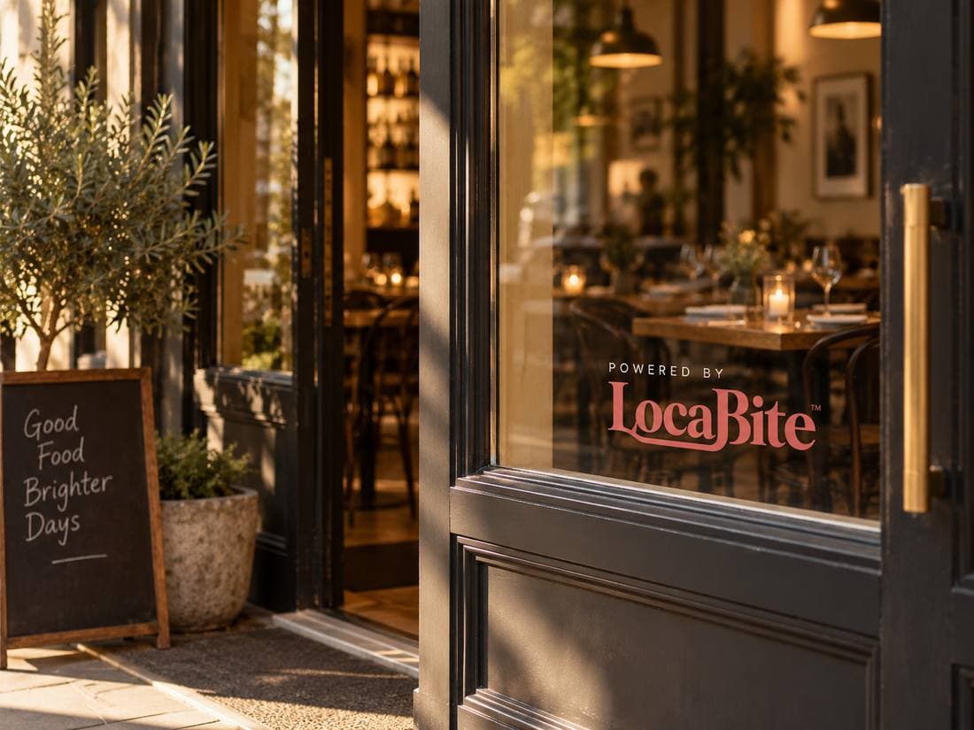 Restaurant entrance at golden hour
